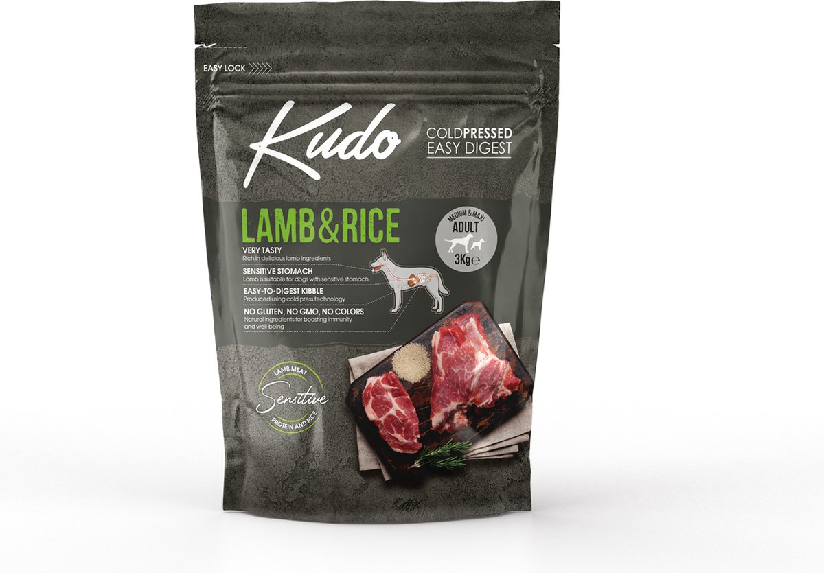Kudo Kudo Adult Medium/Maxi Lam en Rijst 3 kg