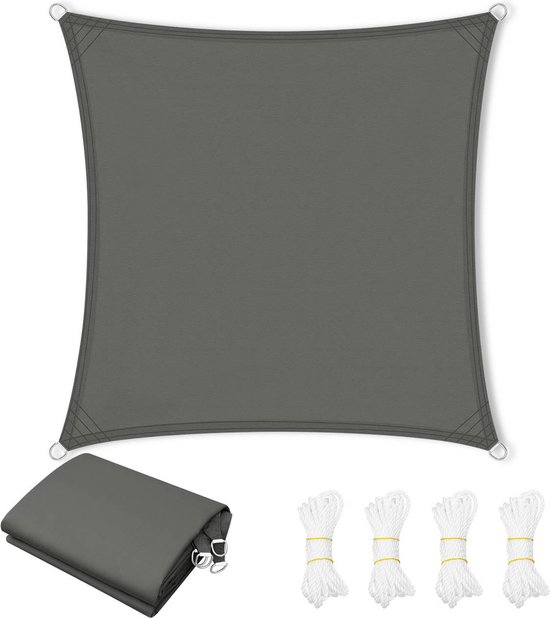 Rootz Voile d'ombrage de Premium – Protection UV – Auvent imperméable – Tissu PES durable – Résistant aux déchirures – Résistant à la rouille – 4 m x 4 m