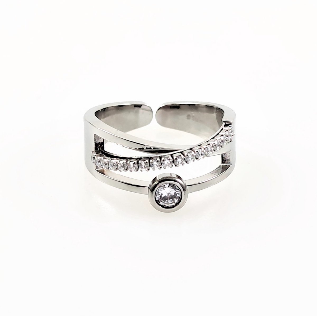Ring Dames - Gepolijst RVS - Brede Ring - Doorkruist Desing