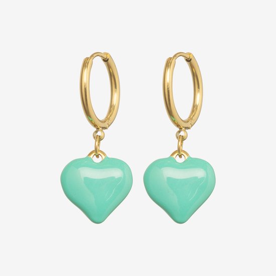 Essenza Petites Boucles D'oreilles Charm Coeur Vert Gold