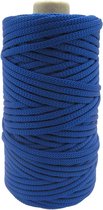 Macramé touw 5 mm Bistor polyester klos 100 meter kleur saffier blauw plat koord