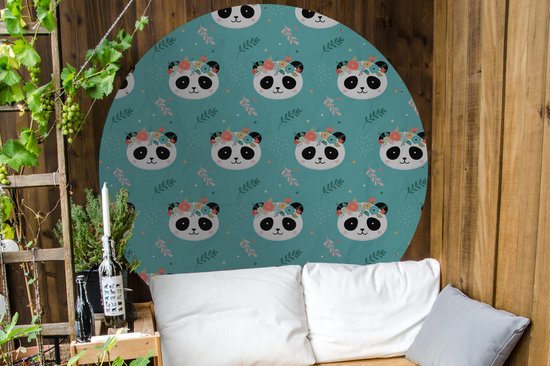 Tuincirkel Panda - Dieren - Bloemen - Design - 150x150 cm - Ronde Tuinposter - Buiten