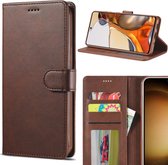 Telefoonhoesje Kunstleer Samsung Galaxy S21 FE Bruin Stevige Portemonnee Wallet Case  - Pasjeshouder  - Book case