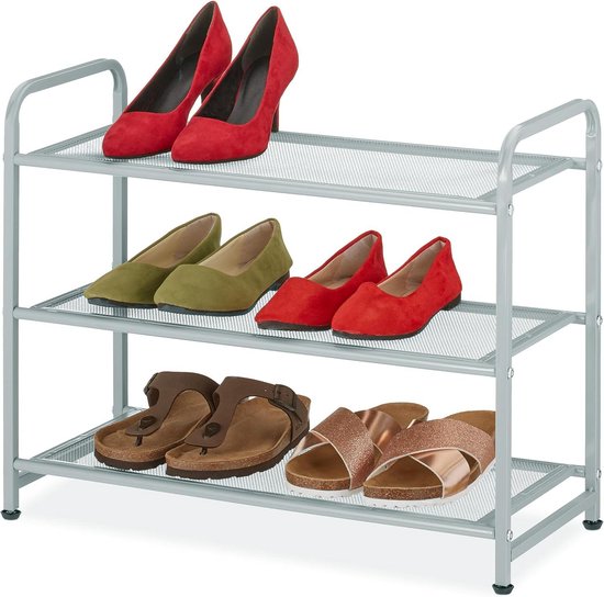 Relaxdays schoenenrek metaal, voor 9 paar schoenen, met 3