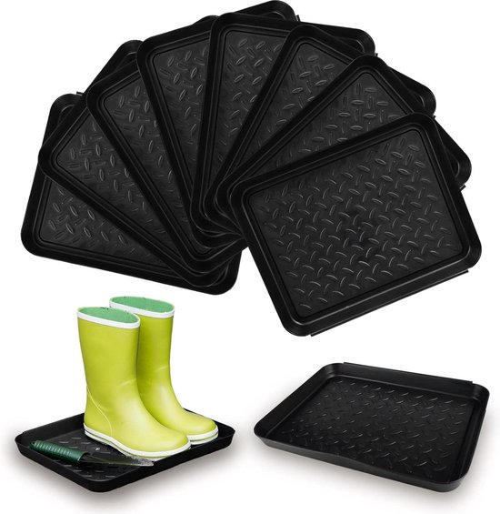 4 Stuks Schoenafdruipbakken 35x27,5x3cm - Kunststof Schoenenbak Met Verhoogde Rand - Zwart
