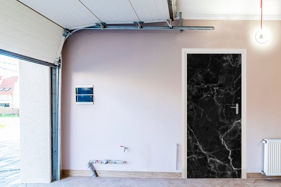 Deurposter 90x205 cm - Deursticker Marmer - Zwart - Wit - Textuur - Marmerlook - Meubelfolie zelfklevend - Deurfolie woonkamer - Interieurfolie fotobehang - Deur plakfolie - Deurstickers - Deurbehang sticker - Kamer decoratie