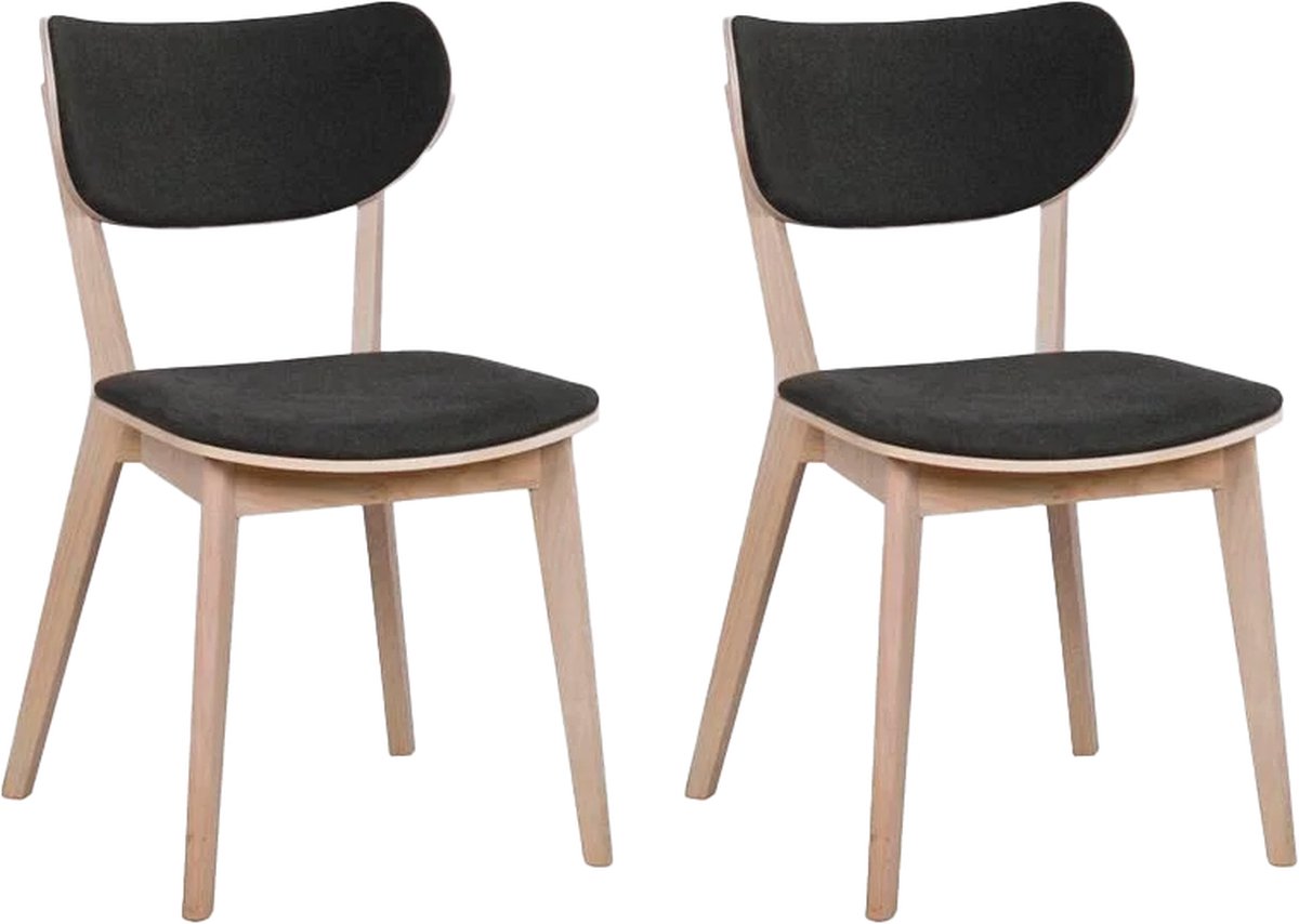 Rowico Home Kato Eikenhouten Eetkamerstoel Whitewash - Met Grijze Zitting - Hout - Stof - Scandinavisch - Set van 2 Eetkamerstoelen