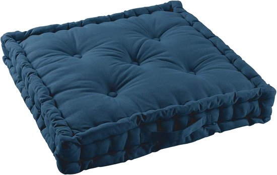 Vloerkussen 60 x 60 x 10 cm katoen effen Panama marineblauw met extra vulling floor pillow