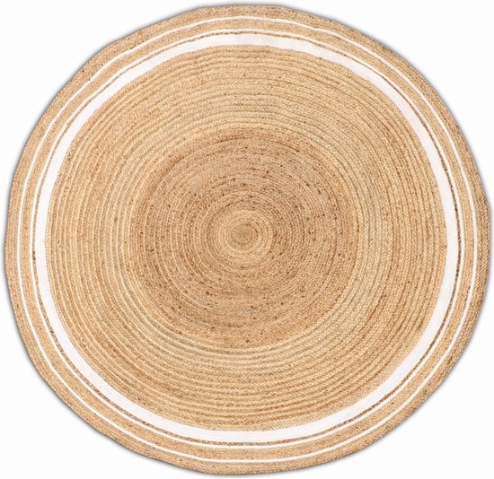 Vloerkleed Rond 200cm Jute - Naturel/Wit - Kleed Jaipur Klassiek - Giga Living