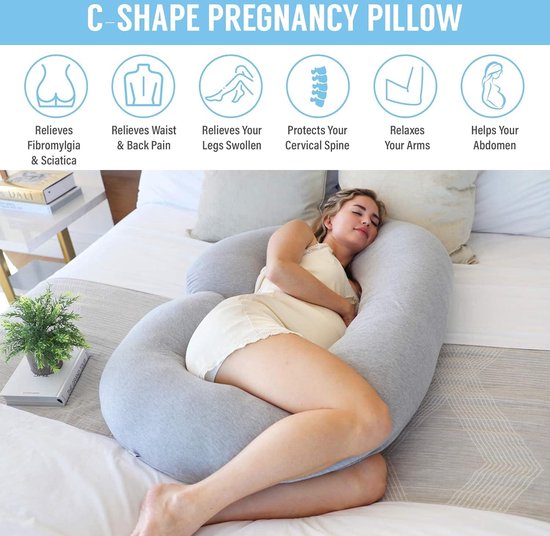 Coussin de grossesse - Forme C, housse jersey, coussin de grossesse, kussen et kussen pour femme enceinte
