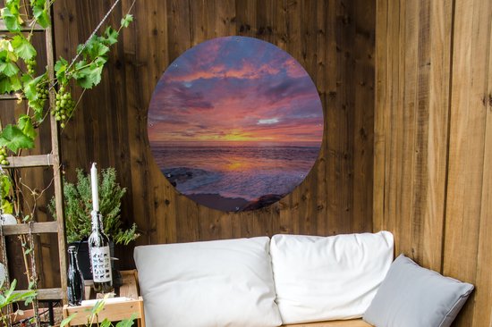 Garden Circle Beach - Mer - Coucher de Soleil - 90x90 cm - Affiche de Jardin Ronde - Extérieur