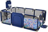 Shenna Commerce - Baby - Grondbox - Inclusief 4 Optrekringen - Speelbox - Met Goal - Kruipbox voor Baby - Kinderbox - Met Basket - Playpen - Baby box - 188x125x66cm - Blauw