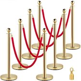 Kibus Poteaux de tapis rouge - Poteaux d'attente - Acier inoxydable - 8 pièces - Or/Rouge - Extérieur - Ruban/Cordon 1,5 m - Poteaux d'attente - Poteaux d'attente - Poteau de barrière - Résistant aux intempéries - File d'attente