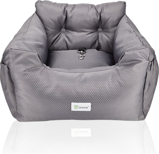 Doxie® Autostoel Hond – Hondenmand – 2 in 1 – 50 x 40 cm – Wasbaar – Antislip – Waterbestendig – Incl. Autogordel – Maat S – Donkergrijs