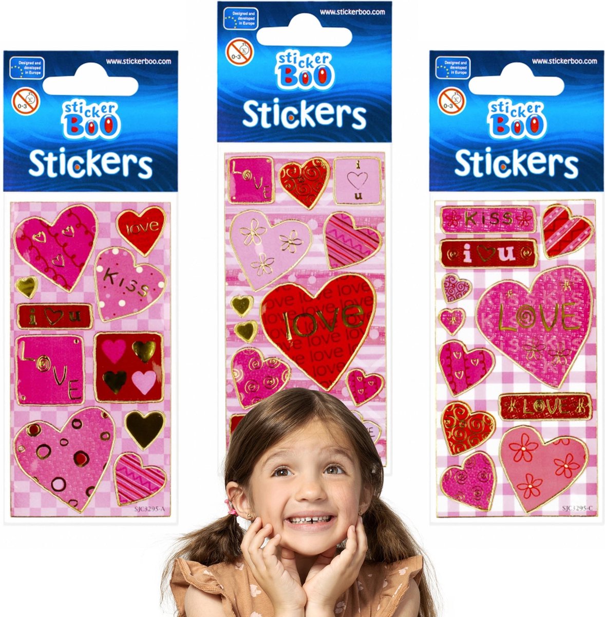 Roze stickerset voor kinderen, liefdesstickers