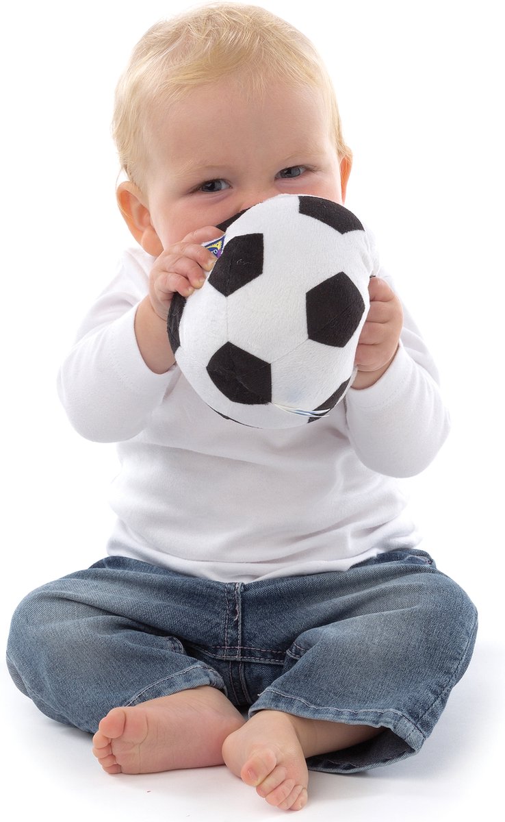 Playgro Baby Pluche Voetbal - Mijn eerste bal - Baby bal - Baby speelgoed - Voetbal Baby - Zachte Baby bal - Rammelaar Baby - Baby bal - Baby Speelgoed - Educatief baby speelgoed - Rammelaar - Zwart Wit - Belletje - 13cm — afbeelding 4