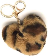 Dielay - Sleutelhanger Fluffy Hart - Panter - 9x10 cm - Lichtbruin