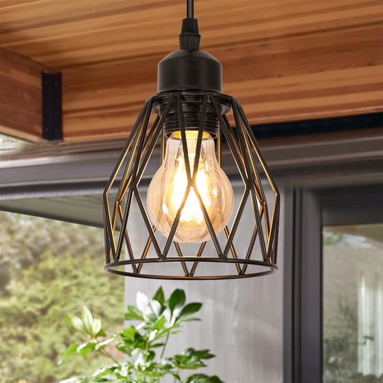 Goeco hanglamp - 12*20cm - Klein - E27 - verstelbare hoogte - Lijnlengte 1m - vintage ijzeren hanglamp - metalen - Zwarte kooi - voor woonkamer slaapkamer eetkamer - Lamp Niet Inbegrepen