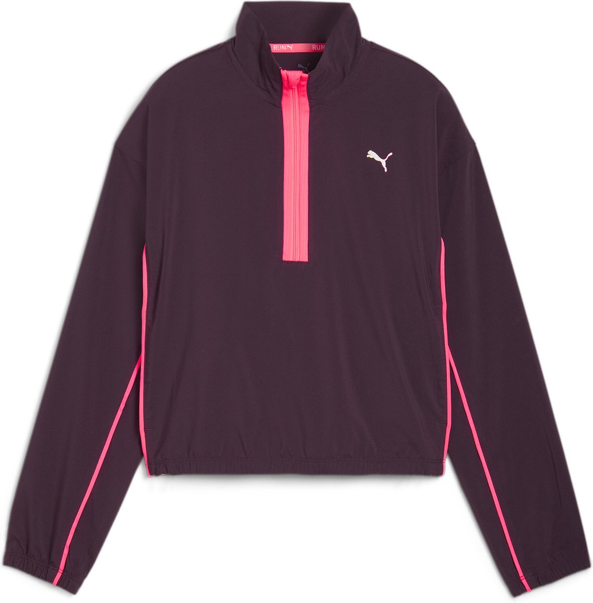 PUMA RUN FOR HER FASHION WOVEN 1/2 ZIP Dames Sportshirt Midnight Plum-sunset Glow