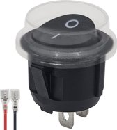 ProRide® Wipschakelaar ON/OFF KCD2-202 - met Beschermkapje en Aansluitkabel - 2-pins - Rond ⌀20mm - 250V/6A - Zwart