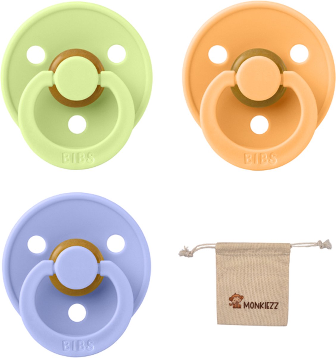 Goedkoopste Bibs fopspeen - maat 1 0-6 maanden - 3 stuks – Hush – Macha – Sunkissed Monkiezz speenzakje