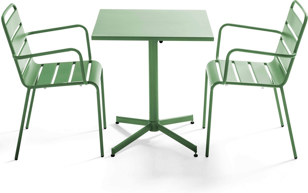 Oviala - Set van een vierkante tuin tafel en 2 groene cactus fauteuils - Palavas