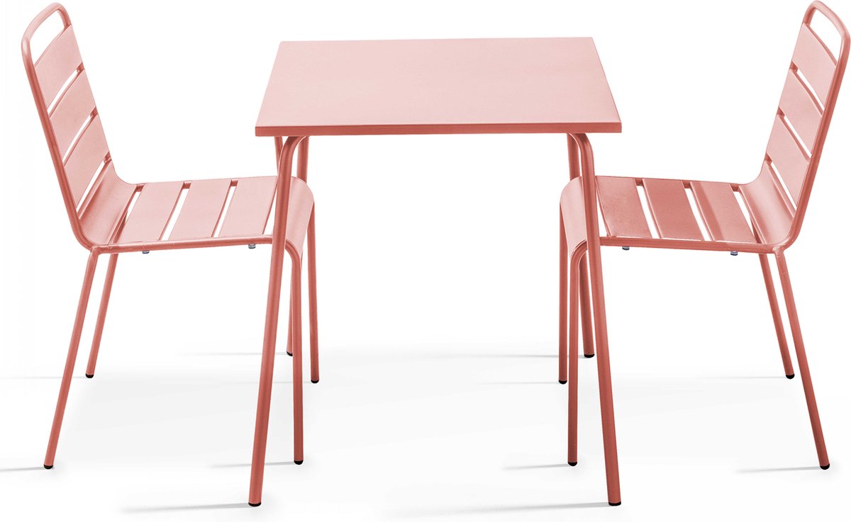 Tuinset met vierkante tafel en 2 klei stalen stoelen in Palavas.