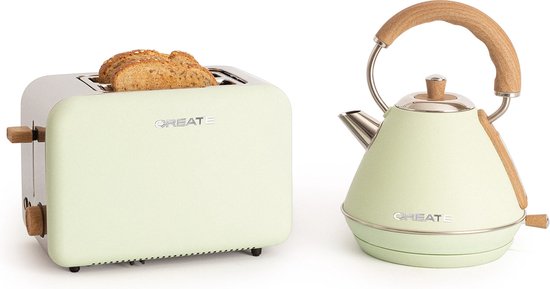 CREATE PACK - TOAST RETRO Broodrooster + KETTLE RETRO - dikke sneetjes-  1,7 liter-  6 vermogensniveaus - Pastel Groen