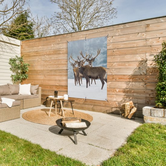 Affiche jardin - Toile jardin - Posters de jardin extérieur - Cerf - Animaux - Neige - Hiver - Paysage - Nature - 90x120 cm - Jardin