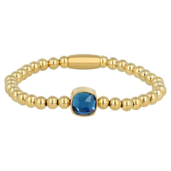 *Bedelarmband met blauwe krisstalglazen bedel - Mooie goudkleurige dames armband met blauwe bedel - Met luxe cadeauverpakking