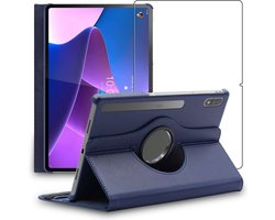 ebestStar - Hoes geschikt voor Lenovo Tab P12 Pro, Roterende Etui, Case, 360° Draaibaar hoesje, Donkerblauw + Gehard Glas