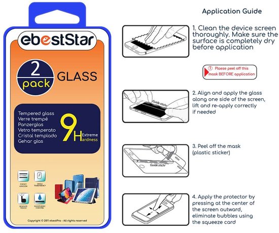 ebestStar 2 pack gehard glas verpakking met applicatiegids.