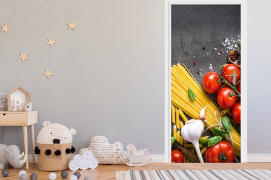 Sticker de porte Pâtes - Herbes - Tomate - Épices - Rustique - 80x205 cm - Poster de porte
