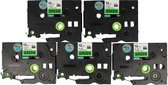 Dappaz - 5 stuks Brother Tze-731 Compatible Label Tape - Zwart op Groen - 12mm x 8m - Geschikt voor Brother P-touch - TZ731