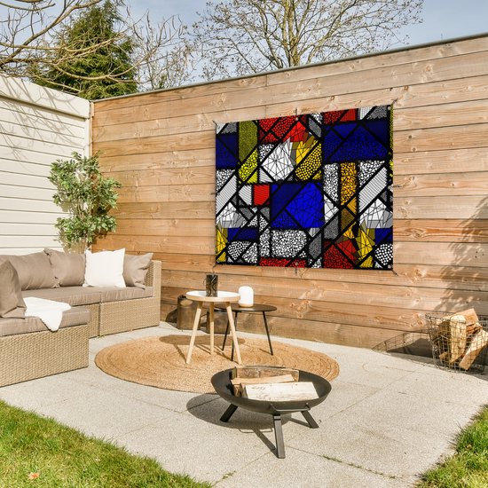 Affiche jardin - Toile Posters de jardin extérieur - Mondrian - Glas - Oude Meesters - Oeuvre - Abstrait - Peinture - 120x90 cm - Jardin