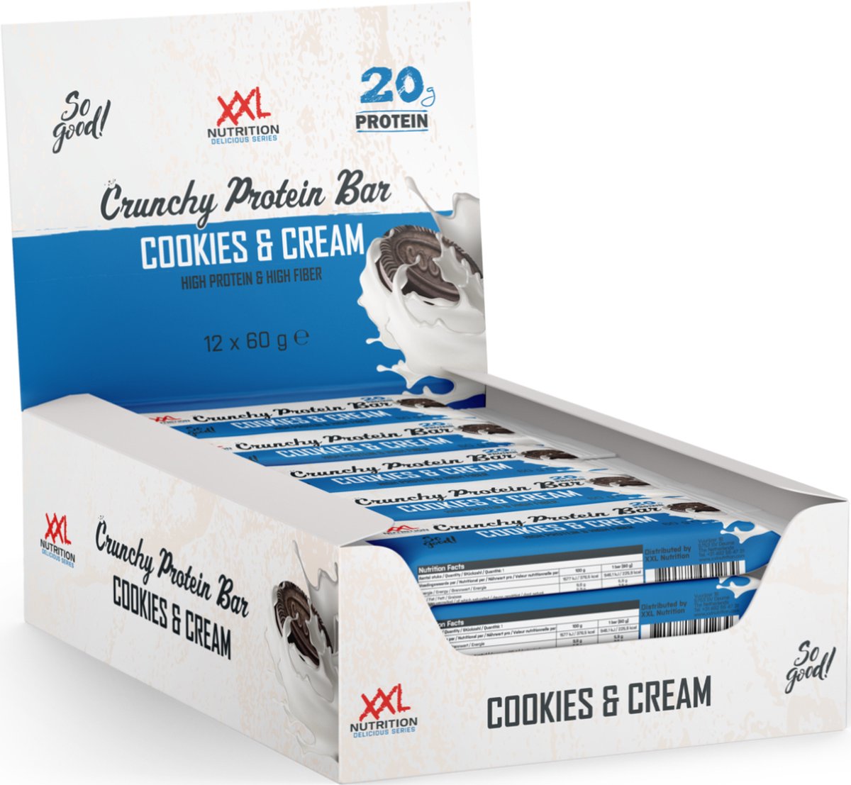 Goedkoopste XXL Nutrition - Crunchy Protein Bar - 21 gram Eiwit - Eiwitreep, Proteine Repen, Fitness Snack - Diverse Smaken - 12 Pack - Cookies & Cream