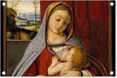 Tuindecoratie Madonna and child - Leonardo da Vinci - 60x40 cm - Tuinposter - Tuindoek - Buitenposter