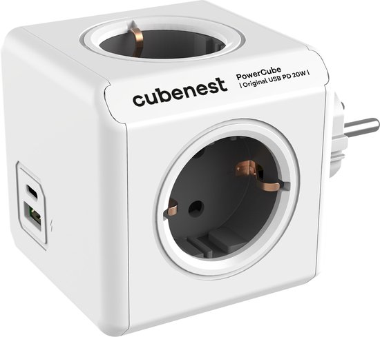 Foto: Cubenest powercube original usb a c pd 20 w type f max 16a 250v 3680w grijs