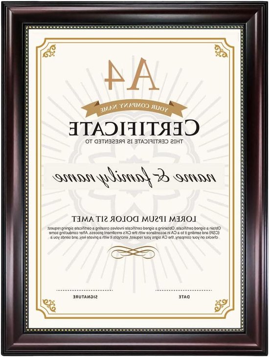 A4 Fotolijst Certificaat Frame Diploma Frame Document Fotohouder Mahonie Kleur met Gouden Kralen - Voor Wanden & Tafels certificate holder