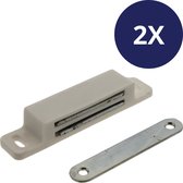 2x Magneetsnapper - Wit - 12kg - 67x18mm - Inclusief Sluitplaat