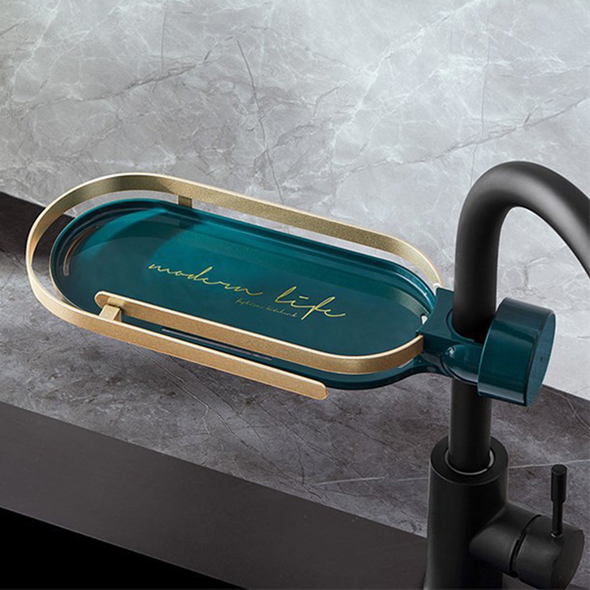 Luxe Kraan Organizer – Keuken en Bad - Lichtblauw - Gouden Accenten