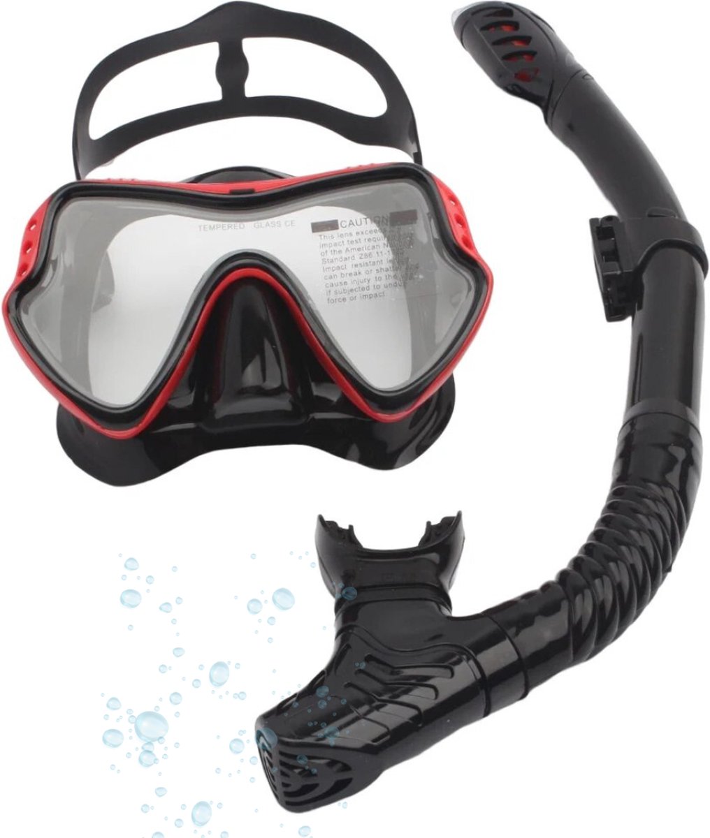 Actania Snorkelmasker - Volwassenen - Snorkel - Snorkelset - Duikbril - Full Face - Zwart/Rood