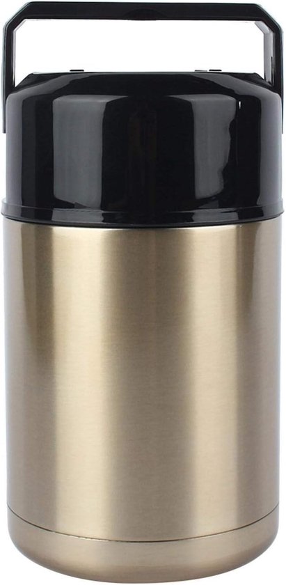 Thermocontainer voor eten, groot, roestvrij staal, goud, 1000 ml, voedselcontainer voor eten, dicht, incl. lepel, smeulende beker, geïsoleerde soepcontainer, thermische lunchcontainer voor
