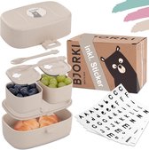 Bento Box voor kinderen, incl. bonus naamsticker, lekvrije lunchbox met vakken, duurzame broodtrommel voor kinderen voor kleuterschool en school, de snackbox voor onderweg, pastelbeige