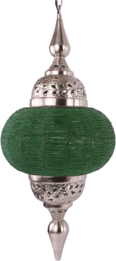 LM-Collection Casablanca Hanglamp - Ø33x73cm - E27 - Grijs/Groen - Metaal/Plastic - hanglampen eetkamer, hanglamp zwart, hanglampen woonkamer, hanglamp slaapkamer, hanglamp kinderkamer, hanglamp rotan, hanglamp hout, hanglamp industrieel