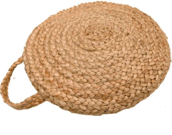 LM-Collection Jute met handgreep Kussen - Ø40cm - Naturel - Jute - tuinkussens, tuin kussens, sierkussens buiten, sierkussens, tuinkussen lage rug