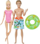 Poppenkleertjes - Geschikt voor Barbie & Ken - Set van 2 badkleding outfits en 1 zwemband - Badpak - Zomer - Cadeauverpakking