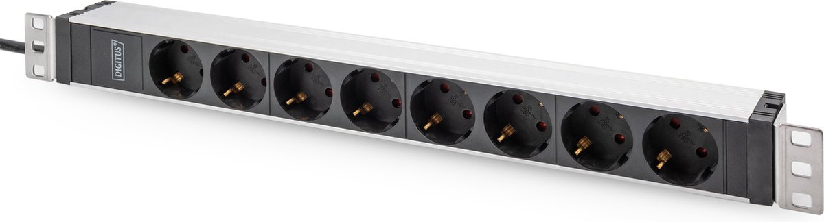 Digitus DN-95428 19 inch Stekkerdoos voor patchkast 1 HE Geaarde contactdoos Geschikt voor kastdiepte: vanaf 300 mm Alu