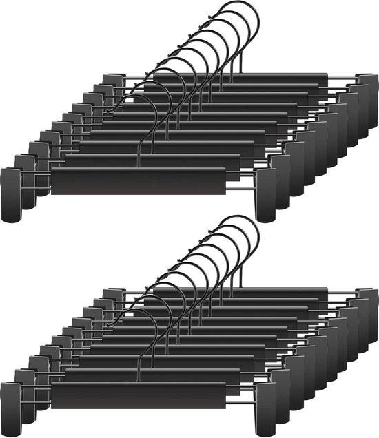 Broekhangers, set van 20 ruimtebesparende rokhouders met 360 ° draaibare haken, verstelbare clips, ruimtebesparende broekhangers voor het ophangen van broeken, sokken, rokken, jassen, zwart