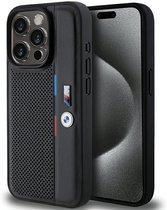 BMW M Perforated Tricolor Line Back Case - Geschikt voor Apple iPhone 15 Pro (6.1") - Zwart
